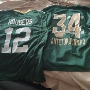 💚💜 Antentokounpo+Rodgers! 💚💛 Size Large Jerseys